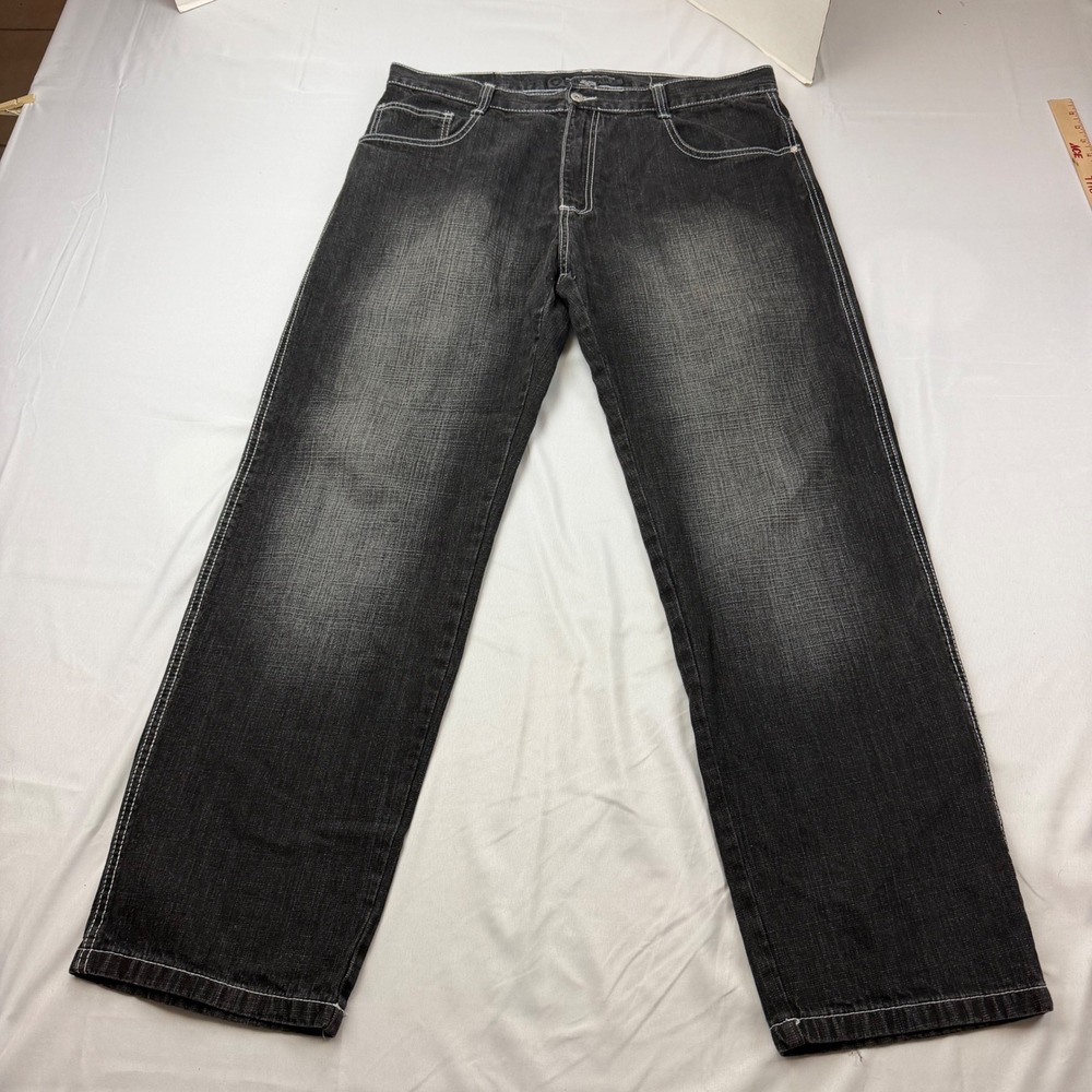 Southpole Jeans Mens 40 Black Contrast Stitch Faded Straight Leg Denim